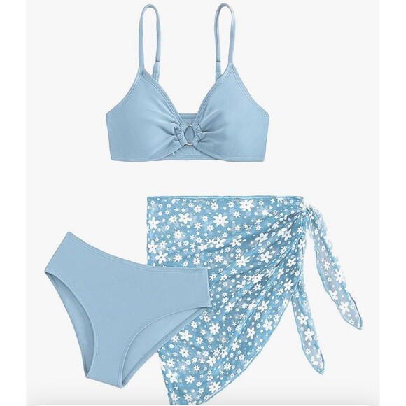 COZYEASE Girls' Ditsy Floral 3PC Beach Bikini Set Wireless Swimsuit & Skirt 14Y - Picture 1 of 15